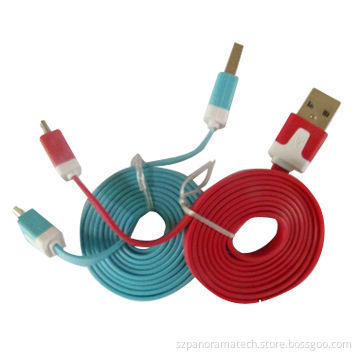 1m Flat Micro USB Cable with Good-quality Full Copper, 6x1.6mm Size, Colorful